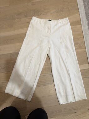 J. Crew White Cropped Wide-Leg Linen-Blend Pants